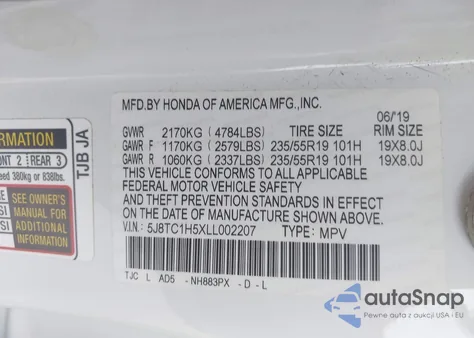 2020 Acura Rdx Technology Package z USA, uszkodzony, nr VIN 5J8TC1H5XLL002207
